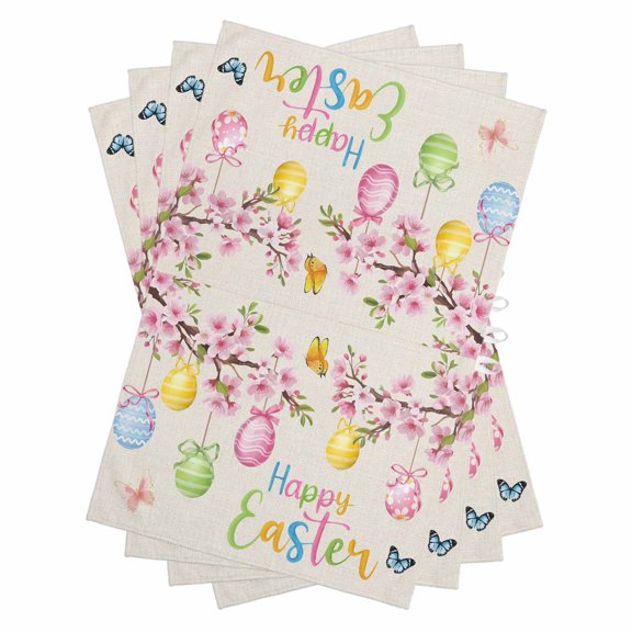 Happy Easter Kitchen Towels Set of 4, Water Absorbent Dish Towel, Spring Colorful Eggs Butterfly on Linen Decorative Hand Towels - Quick Drying Cloth for Cooking Baking, 18x28 Inch