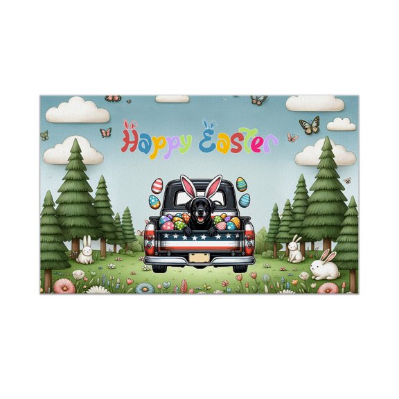 Happy Easter Labrador Retriever American Flag Truck Bunny Ears Doormat Lab Dog Lover Gifts Indoor Outdoor Welcome Mat - 03001