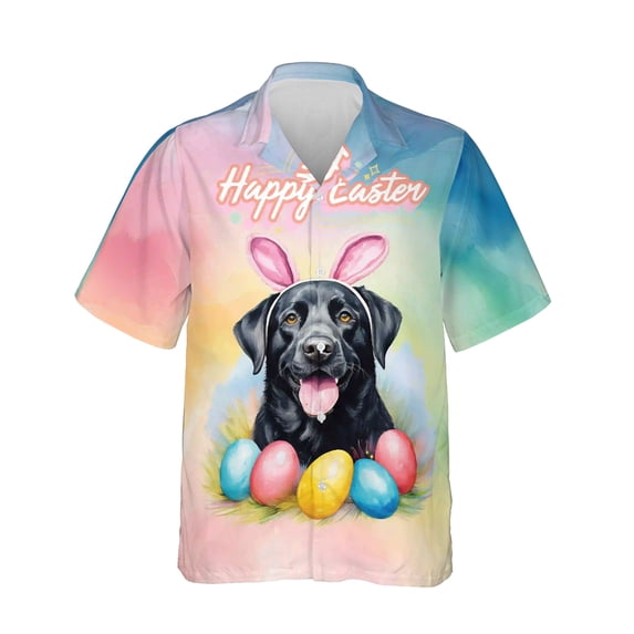 Happy Easter Labrador Retriever with Bunny Ear Headband and Flowers Hawaiian Shirt Breathable Summer Unisex Merch Lab Dog Lover Gifts - 13001