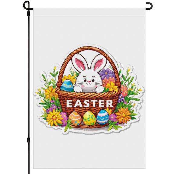 Happy Easter Large Garden Flag, Easter Eggs Cartoon Cute Washable Outdoor Garden Flag Colorful Vivid Flowers Durable Hanging Decoration for Farmhouse Patio Yard Lawn, 28x40 Inch