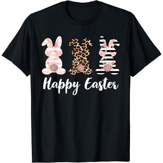 Happy Easter Leopard Plaid Rabbit Bunny Women Men T-Shirt