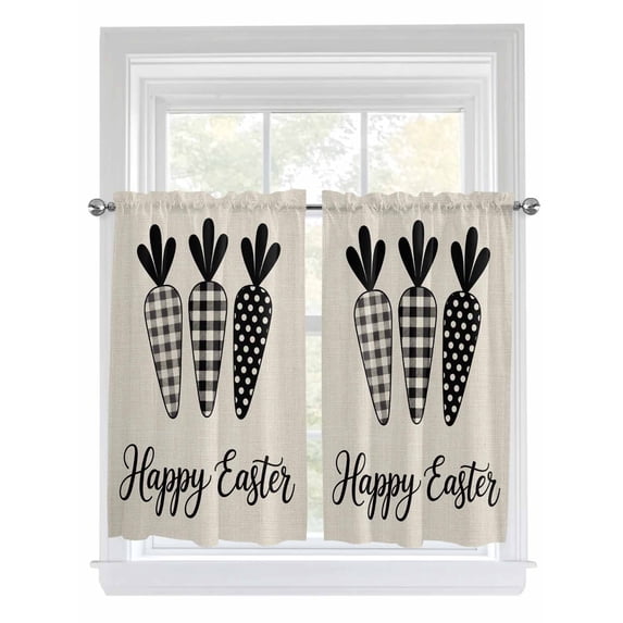 Happy Easter Living Room Curtains 2 Panel, Black Plaid Carrots Spring Country Beige Cafe Window Treatment, Farmhouse Bedroom Bathroom Kitchen Curtains Drapes 104"x45"