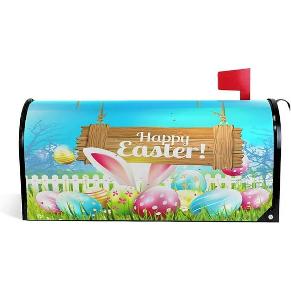 Happy Easter Magnetic Mailbox Cover for Standard Mailboxes Colorful Eggs