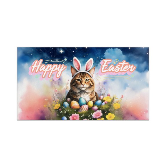 Happy Easter Maine Coon with Bunny Ear Headband and Flowers Doormat Cat Lover Kitten Owner Gifts Indoor Outdoor Welcome Mat - 13001