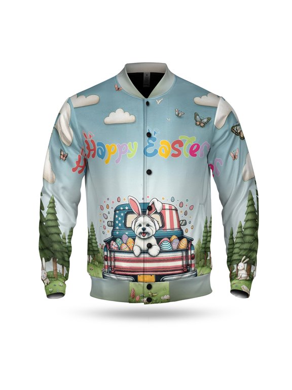 Happy Easter Maltese American Flag Truck Bunny Ears All Over Print 3D Baseball Jacket Maltese Dog Lover Gifts Idea Bomber Jacket Softball - 03001