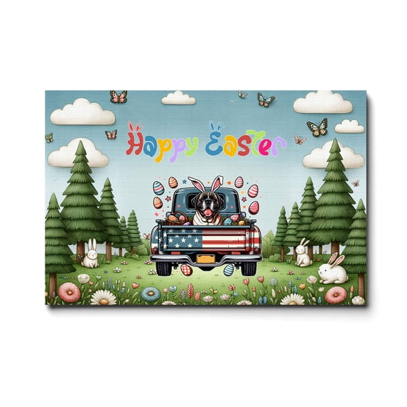 Happy Easter Mastiff American Flag Truck Bunny Ears Horizontal Matte Canvas Poster Mastiffs Dog Lover Gifts Idea Wall Art Home Decor - 03001