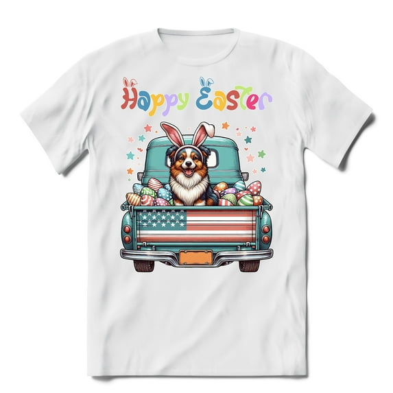 Happy Easter Miniature American Shepherd American Flag Truck Shirt T-shirt Unisex Merch MAS Dog Lover Gifts - 03001