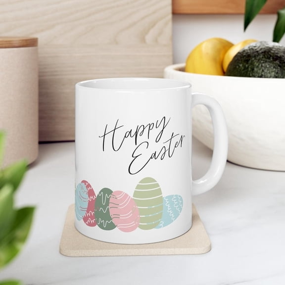 Happy Easter Mug, Colorful Easter Eggs, izable Option Available, Colored Mugs