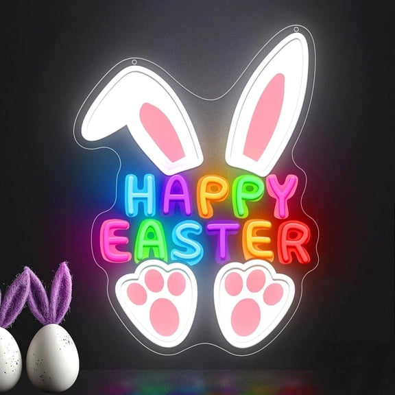 Happy Easter Neon Signs for Wall Decor, LED Bunny Egg Neon Light with USB , Glowing Decor for Easter Party, Church, Kids Room, Home & Friend Gifts