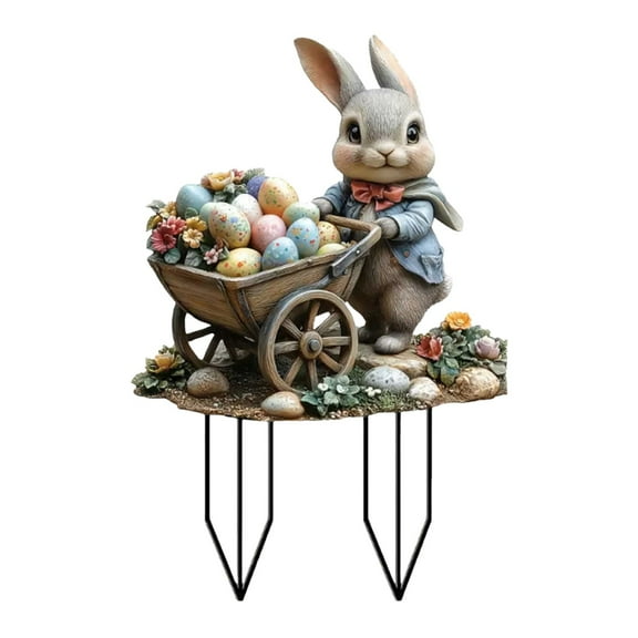 Happy Easter Outdoor Decor Metal Garden Stakes 11.8 Inch Bunny Welcome Yard Signs Easter Rabbit Egg Decorations Outdoor Decorative Garden Stakes Spring Decorations Patio Lawn Walkway
