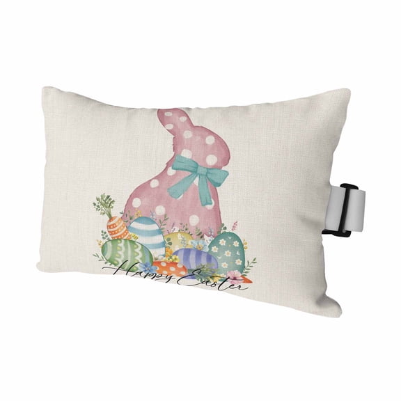 Happy Easter Outdoor Pillows for Chaise Lounge Chair Waterproof Lumbar Pillows with Insert&Strap Beach Headrest Pillow Spring Polka Dots Bunny Easter Eggs Rustic Pillow for Patio Pool 11"x16"