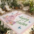 thumbnail image 1 of Happy Easter Outdoor Rug for Patio/Deck/Porch, Non-Slip Large Area Rug 5 x 7 Ft, Spring Cute Rabbits Flowers Butterflies Pink Indoor Outdoor Rugs Washable Area Rugs, Camping Rug Carpet Runner, 1 of 8