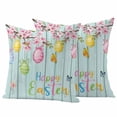 thumbnail image 1 of Happy Easter Outdoor Waterproof Pillow Covers, Spring Colorful Eggs Butterfly Teal Wood Grain Decorative Square Throw Pillowcase Sofa Cushion Sham for Patio/Couch/Chair, 18"x18" 2 Pack, 1 of 8