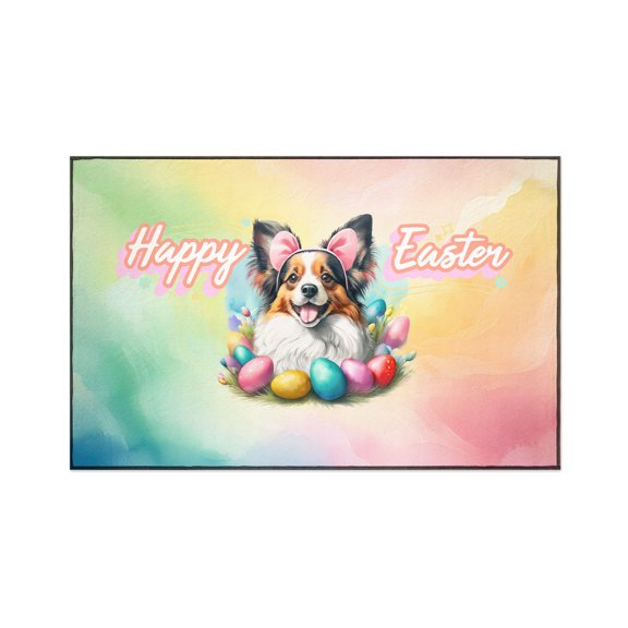 Happy Easter Papillon with Bunny Ear Headband and Flowers Indoor Rug Pap Butterfly Dog Lover Carpet Living Bed Room Sofa Home Decor - 13001