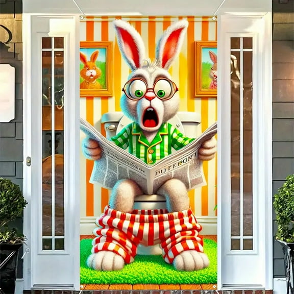 Happy Easter Party Supplies, Easter Party Door Cover Decoration, Bunny Welcome Easter Banner Spring Easter Party Decorations for Front Door Wall Indoor Outdoor (Door Cover)
