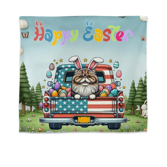 Happy Easter Persian American Flag Truck Bunny Ears Tapestry Cat Lover Kitten Owner Gifts Wall Hanging Backdrop Home Decor - 03001
