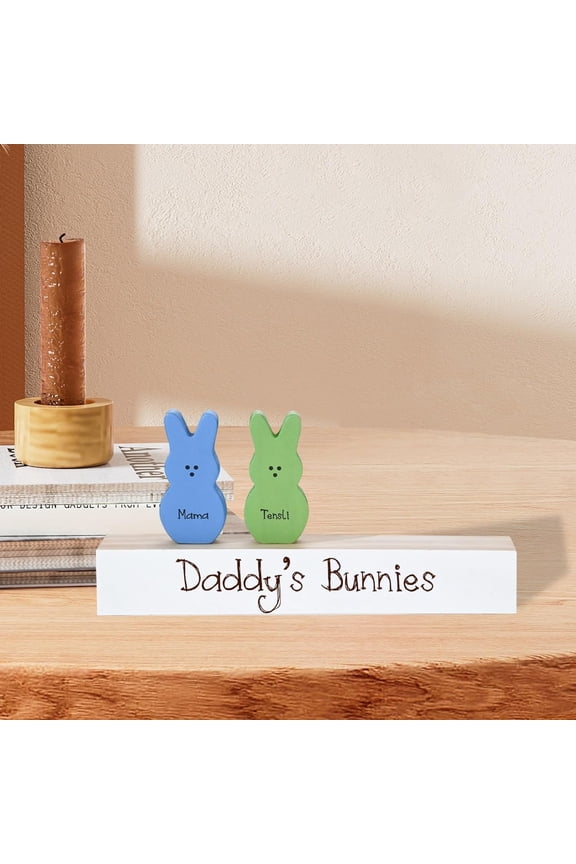 Happy Easter Personalized Bunnies Wooden Block Set with Name Colorful Blushing Easter Bunny Home Decoration Custom Easter for Mom Grandma Easter Bunny Decor (5 Bunnies)