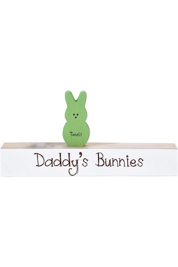 Happy Easter Personalized Bunnies Wooden Block Set with Name Colorful Blushing Easter Bunny Home Decoration Custom Easter for Mom Grandma Easter Bunny Decor (5 Bunnies)