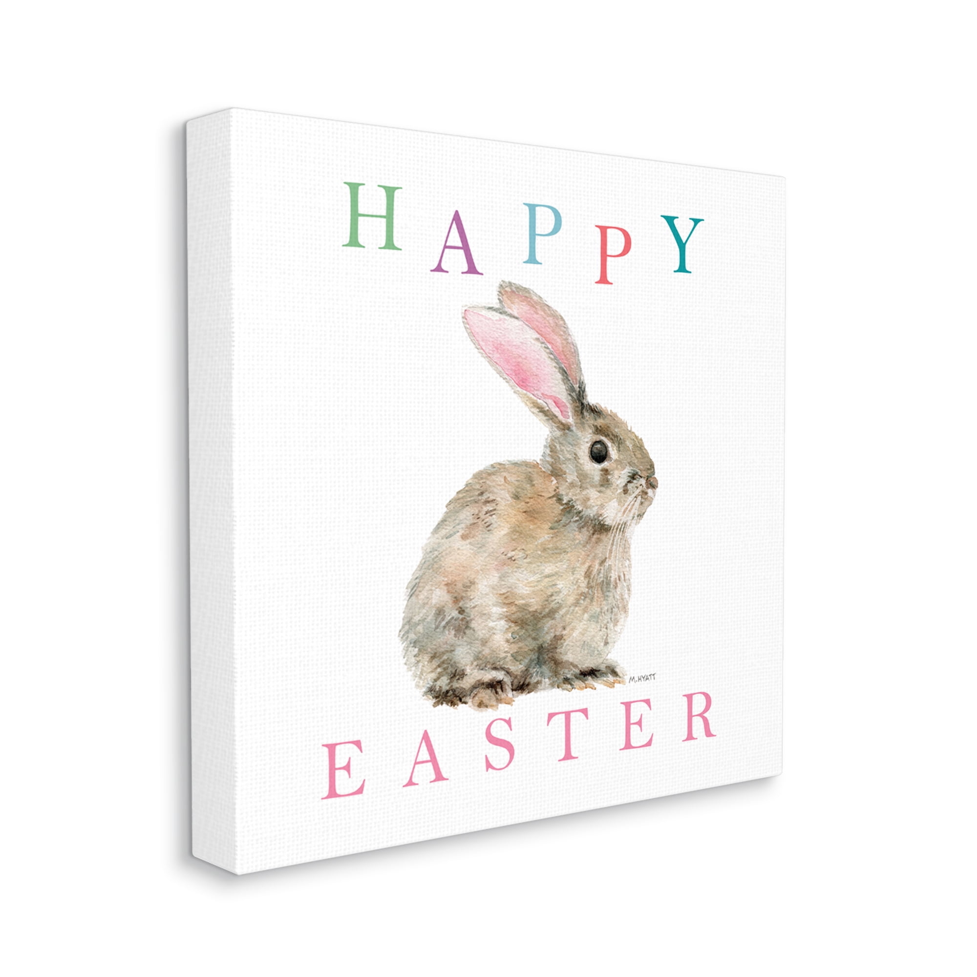 Happy Easter Phrase with Woodland Bunny Rabbit Holiday Gallery-Wrapped Canvas Print Wall Art, 17x17
