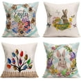thumbnail image 1 of Happy Easter Pillow Covers 16x16 Inch Set of 4 Spring Flower Wreath Rabbit Egg Nest Butterfly Bunny Holiday Home Spring Decorations Throw Pillow Cases Cushion Cover for Sofa Couch, 1 of 6