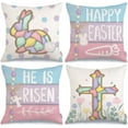 thumbnail image 1 of Happy Easter Pillow Covers 16x16 inch Set of 4, Floral Cross He is Risen Rabbit Bunny Carrot Striped Farmhouse Decorative Throw Pillowcases for Home Sofa Couch Decoration G495-16, 1 of 6