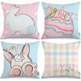 thumbnail image 1 of Happy Easter Pillow Covers 16x16 inch Set of 4, Rabbits Bunny Peeps Egg Hunt Polka Dots Plaid Blue Pink Farmhouse Decorative Throw Pillowcases for Home Sofa Couch Decoration G479-16, 1 of 5