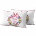 thumbnail image 1 of Happy Easter Pillow Covers 2 Pack Eggs Tulips Wreath Bow Rabbit Ears Pink Leaf Pillowcase Waterproof Outdoor Throw Pillow Cover for Patio Balcony Rectangular Cushion 20”x12”, 1 of 9