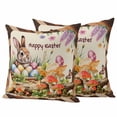 thumbnail image 1 of Happy Easter Pillow Covers 2 Pack Watercolor Basket Rabbit Eggs Mushroom Tree Wood Plank Pillowcase Waterproof Outdoor Throw Pillow Cover for Patio Garden Square Cushion 16”x16”, 1 of 9