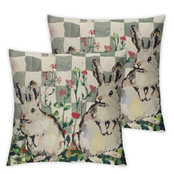 Happy Easter Pillow Covers Easter Bunny Decorations Hello Spring Farmhouse Throw Pillows Decorative Buffalo Plaid Cute Rabbit Leaves Cushion Case for Outdoor Home Decor