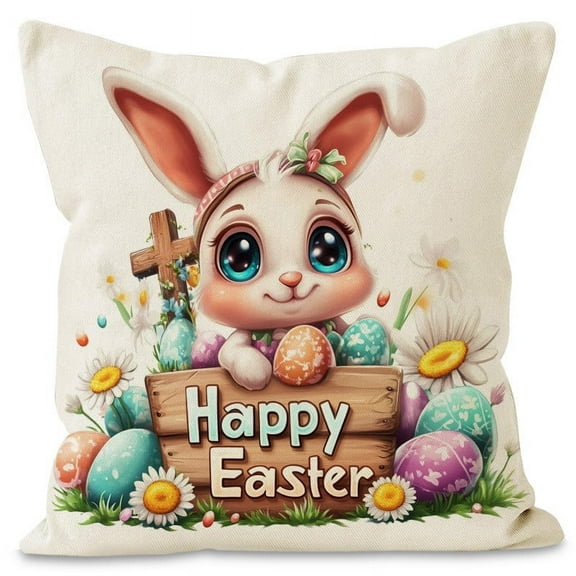 Happy Easter Pillow Covers, Easter Bunny Egg Spring Easter Throw Pillow Covers Easter Rabbit Bunny Eggs Hunt Cushion Covers Pillow Cases for Home Outdoor Sofa Couch Decoration (18 inch)
