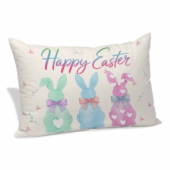 Happy Easter Pillow Covers King, Colorful Bunny Love Heart Rabbits Retro Pink Soft Brushed Microfiber Breathable Throw Pillow Covers, Decorative Pillowcase with Zipper for Couch Sofa Bedroom 20"x36"