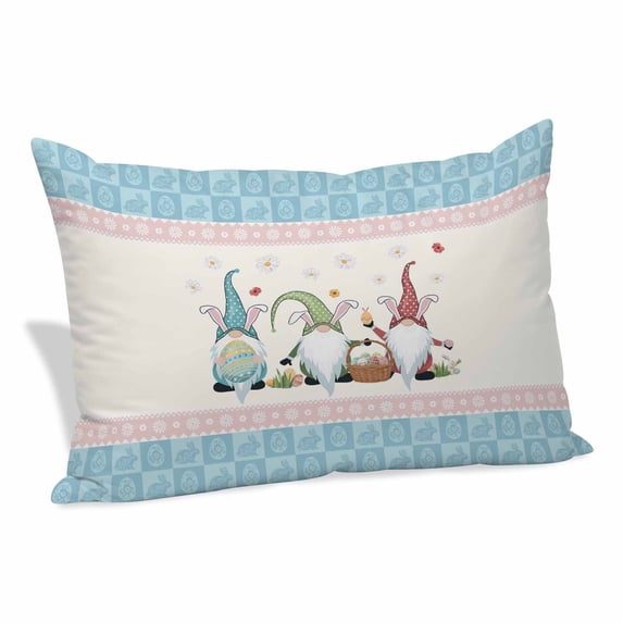 Happy Easter Pillow Covers, Linen Long Throw Pillow Case, Cute Gnomes Eggs Blue Bunny Floral Pink Border Holiday Pillow Protector Decorative Cushion Cover for Living Room/Bedroom 20" x 36"