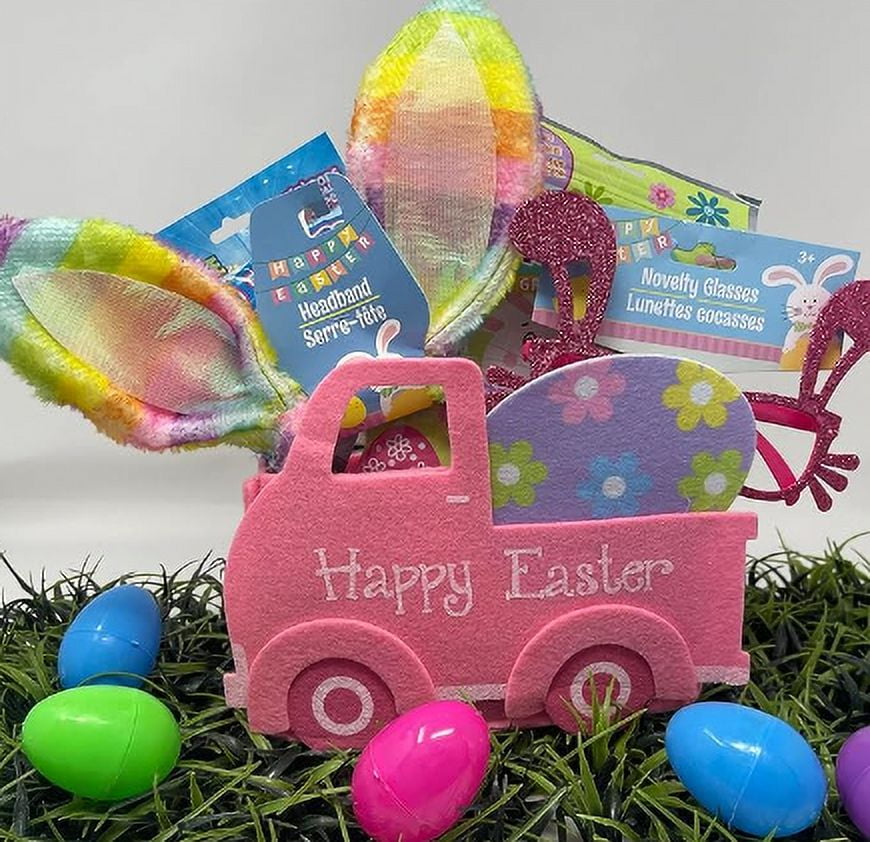 Happy Easter Pink DIY Gift Basket Stocking Stuffer Decoration Party Favor Surprise Basket Prize Gathering Carnival Classroom Rewards Filler Fun Party Supplies Assorted Gifts Set of 1