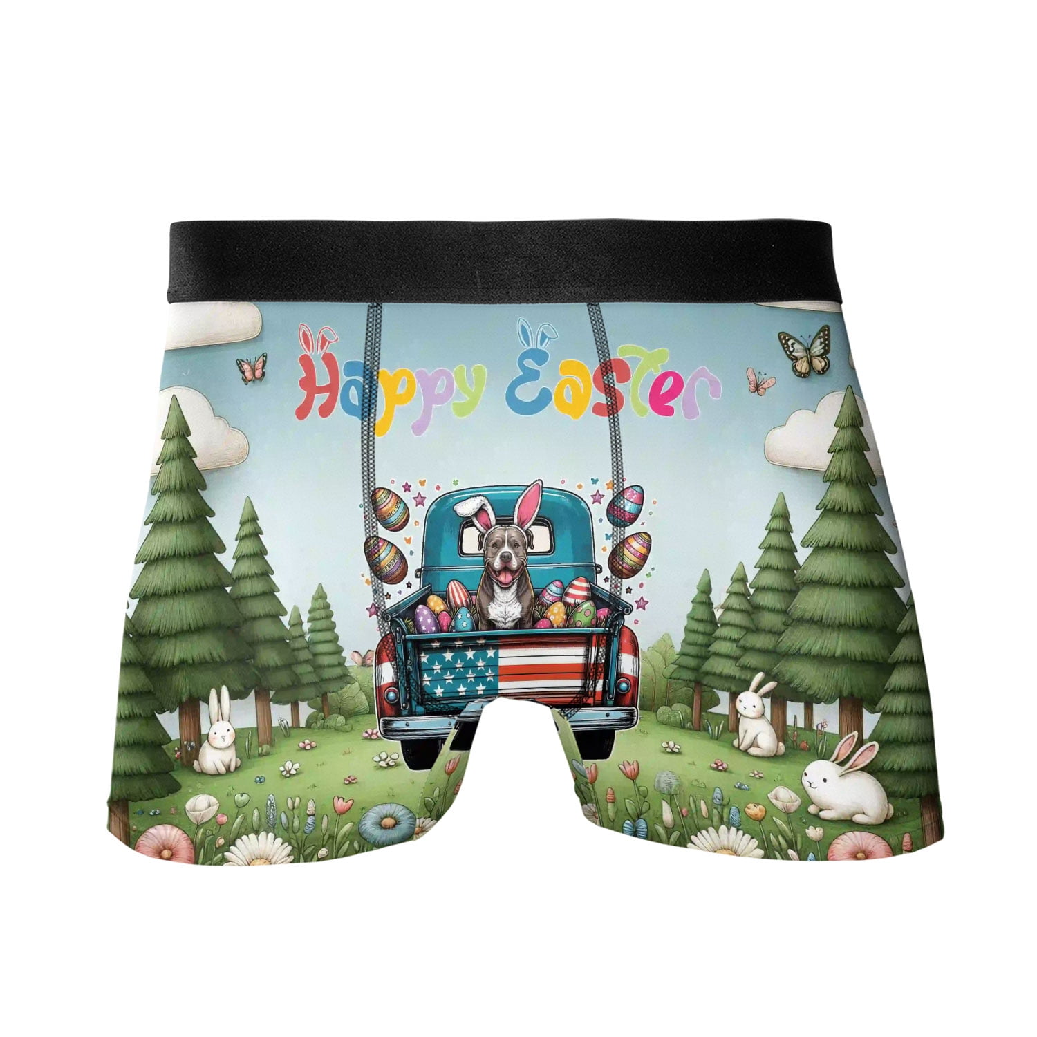 Happy Easter Pitbull American Flag Truck All Over Print Boxer Briefs