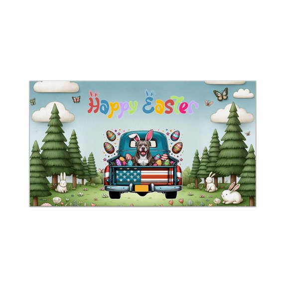 Happy Easter Pitbull American Flag Truck Doormat Terrier Dog Lover Indoor Outdoor Welcome Mat - 03001