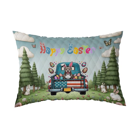 Happy Easter Pitbull American Flag Truck Quilt Pillowcase Terrier Dog Lover Throw Pillow Cover Bed Home Decor - 03001