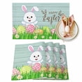 thumbnail image 1 of Happy Easter Placemat of 1 PC, Easter Rabbits Color Eggs Table Mats Washable Heat-Insulation Non-Slip Place Mats for Kitchen Dinner Table Indoor Outdoor Decor,13x19 Inch Light Blue, 1 of 9