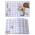 thumbnail image 1 of Happy Easter Placemats Set of 12, Cute Bunny Spring Flowers Butterfly Purple Plaid Placemats for Dining Table, Place Mats for Kitchen Tabletop, Waterproof Wipeable Dining Table Mats Set, 1 of 9
