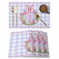 thumbnail image 1 of Happy Easter Placemats Set of 12, Rabbits Bows Spring Tulips Eggs Purple Plaid Placemats for Dining Table, Place Mats for Kitchen Tabletop, Waterproof Wipeable Dining Table Mats Set, 1 of 9