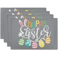 thumbnail image 1 of Happy Easter Placemats Set of 4, 12" X 18" Cute Bunny Ear Linen Table Place Mat, Colorful Hanging Easter Eggs Heat Resistant Table Mats for Dining Kitchen Home Holiday Decor, 1 of 6