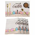 thumbnail image 1 of Happy Easter Placemats Set of 4 Colorful Spring Eggs Beige Wooden Place Mats Indoor Wipeable Table Mats Washable Cloth Dining Table Placemats for Kitchen Holiday Party Home Decor 13x19 Inch, 1 of 9