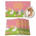 thumbnail image 1 of Happy Easter Placemats Set of 6, Easter Rabbits Eggs Floral Grass Pink Background Heat Insulated Linen Place Mats, Washable Stain-Proof Table Mats for Dining Tables Holiday Decor 13x19 Inches, 1 of 9