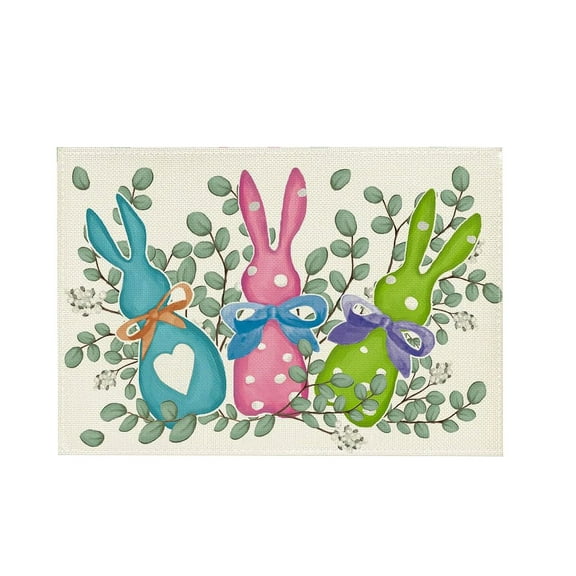 Happy Easter Placemats Set - Vintage Bunny and Chick Printed Linen Table Mats for Spring Dining, Kitchen Heat Resistant Decor, Holiday Party Tableware, Farmhouse Style Table Runner Accessory