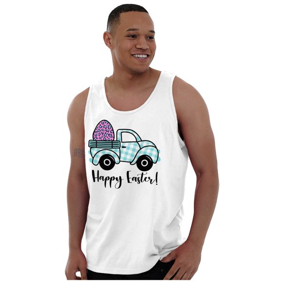 Happy Easter Plaid Egg Hunt Truck Womens Plus Size Graphic Tank Top Brisco Brands 3X