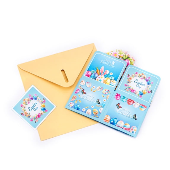 Happy Easter Pop Up Card, 3D Greeting Card with Bunny, Eggs and Flowers, Cute Easter Rabbit Card with Envelope for Kids, Family and Friends, Spring Home Decorations
