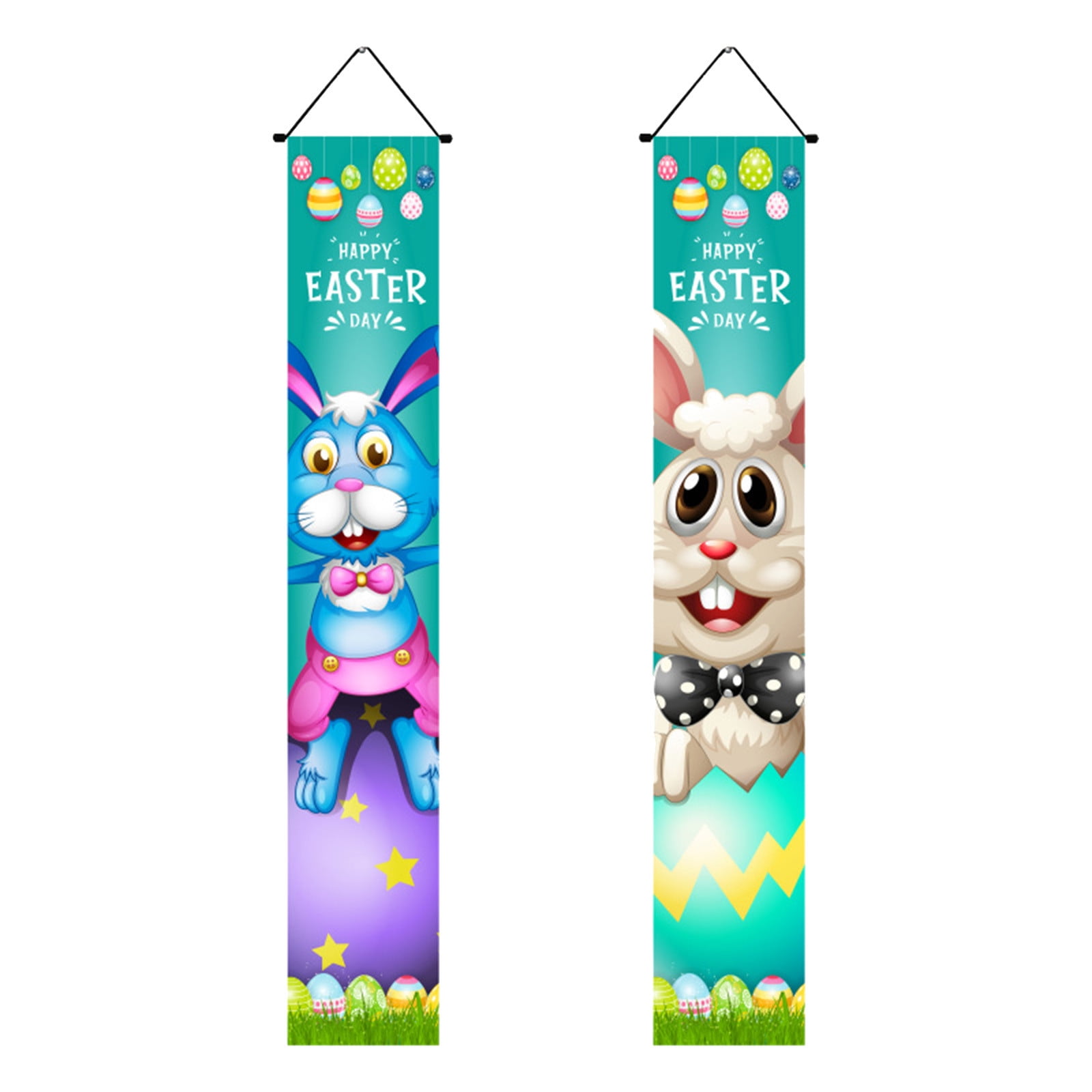 Happy Easter Porch Banner Bunny Egg Rabbit Party Front Door Sign Wall