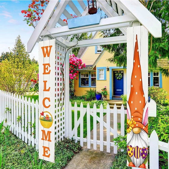 Happy Easter Porch Sign Banner Easter Decorations 2 Pack Welcome Easter Porch Sign Happy Easter Banner for Spring Theme Easter Bunny Door Easter Party Supplies(Door Banner)