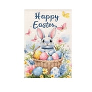 Happy Easter Rabbit Bunny House Flag, Colorful Easter Eggs Garden Yard Outside Decorations, Spring Outdoor Large Decor Double Sided 12 x 18 Inch