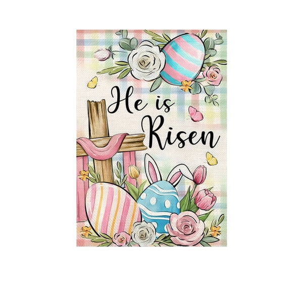 Happy Easter Rabbit Bunny House Flag, Colorful Easter Eggs Garden Yard Outside Decorations, Spring Outdoor Large Decor Double Sided 12 x 18 Inch