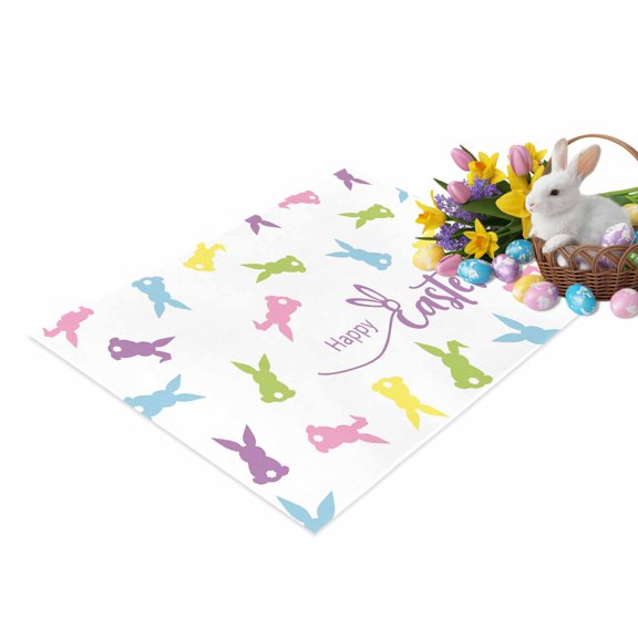 Happy Easter Rabbit Door Mat Spring Easter Pink Blue Green Purple Yellow Bunny Silhouette Non Slip Absorbent Entrance Mat Washable Low Profile Indoor Doormat for Front Door Entryway Entry 16"x24"